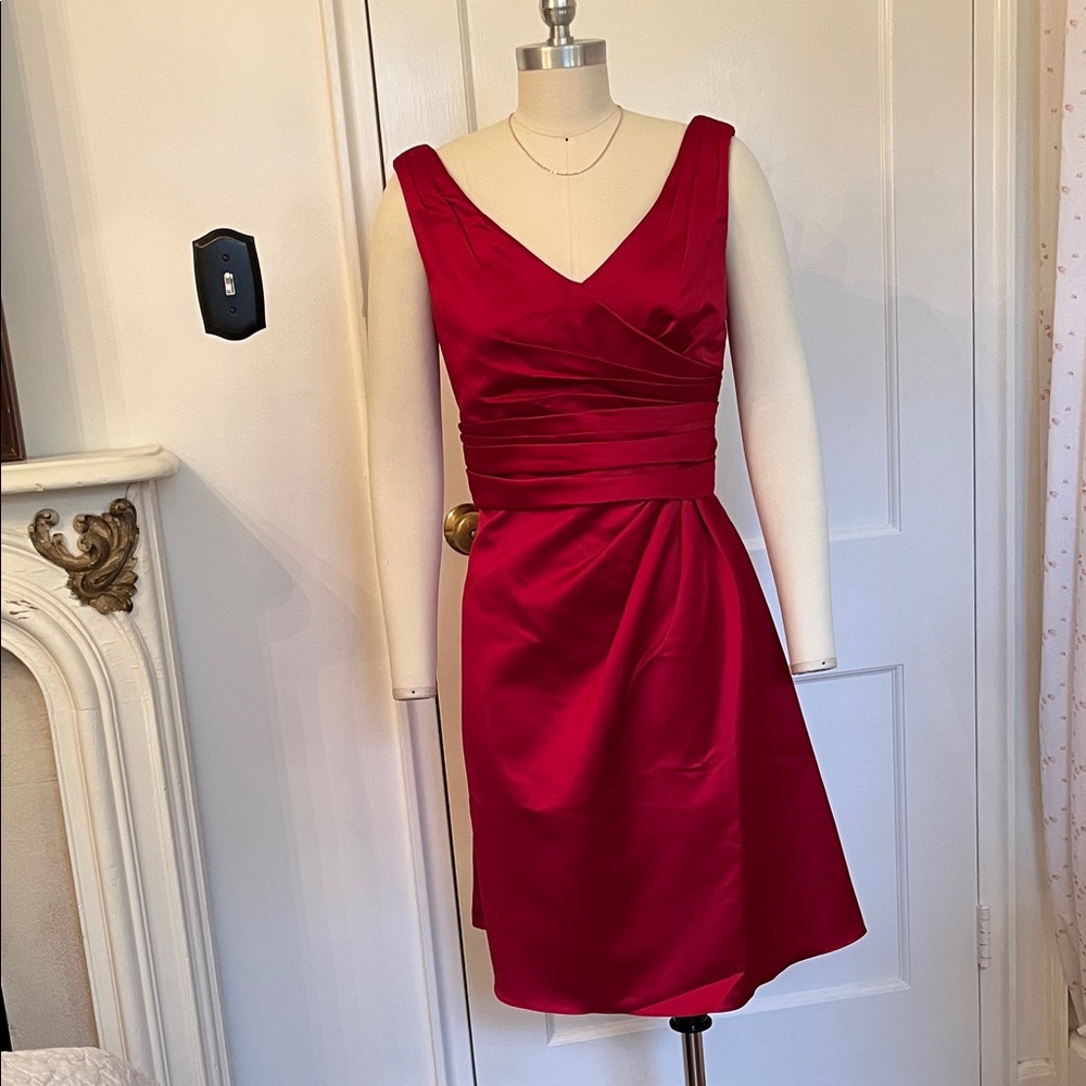 NWT Red Satin Sleeveless Cocktail Dress by David’s Bridal. Size 6.